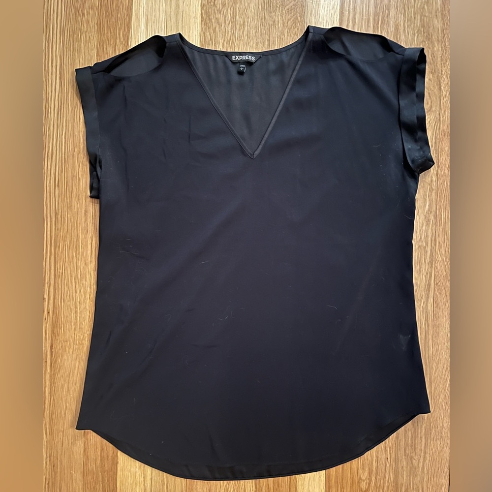 Express Black silky cold shoulder rolled sleeve shirt Size L
